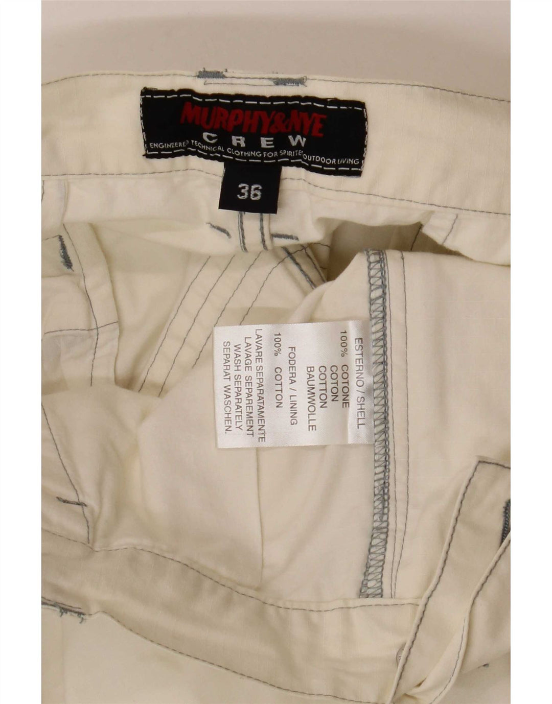 Murphy & Nye Herren-Cargoshorts mit Grafik, Größe L, W36, cremefarbene Baumwolle