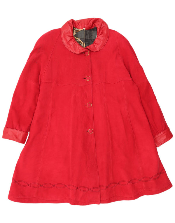 Vintage Damen Übergroßer Wildledermantel UK 14 Mittelrotes Leder