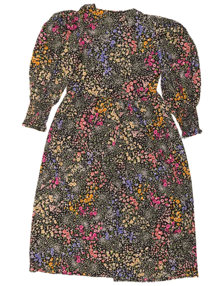 Oasis Damen Petite Langarm-Basic-Kleid UK 12 Mittelschwarz geblümt
