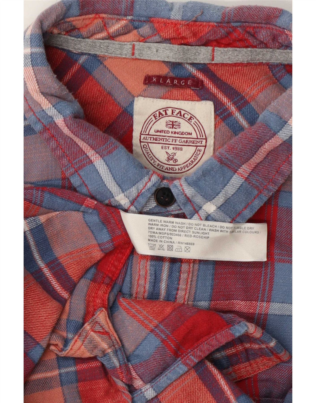 Fat Face Herren-Flanellhemd XL, rot kariert, Baumwolle