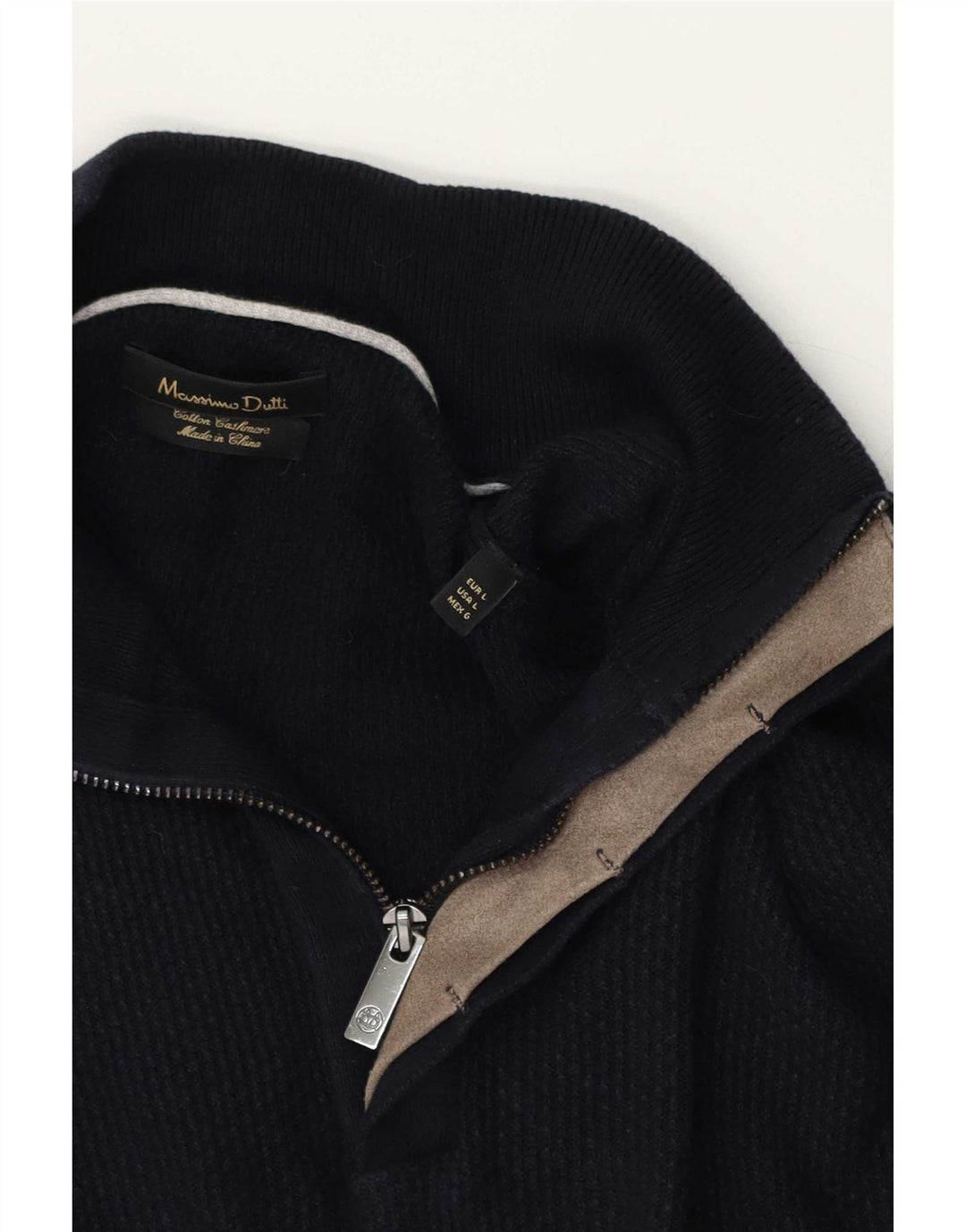 Massimo Dutti Herren-Pullover mit Reißverschluss am Hals, große marineblaue Baumwolle