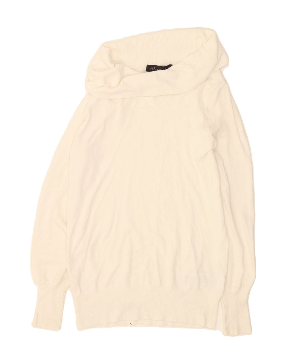 MARKS & SPENCER Womens Crop Roll Neck Jumper Sweater UK 10 Small White Vintage Marks & Spencer and Second-Hand Marks & Spencer from Messina Hembry 