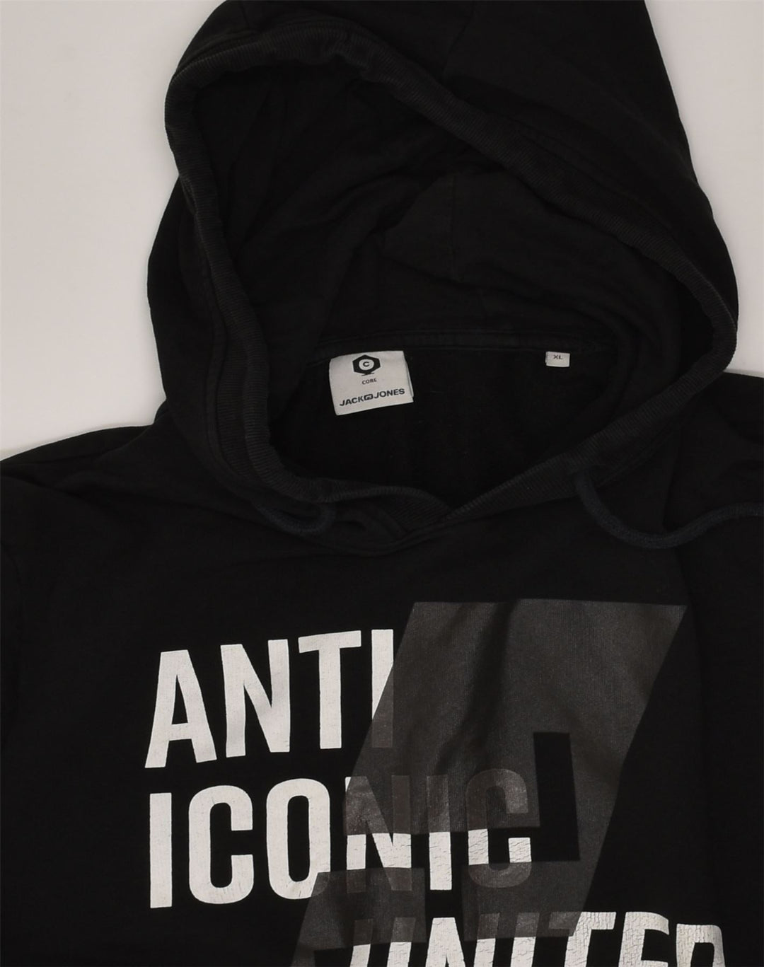 JACK & JONES Mens Graphic Hoodie Jumper XL Black Cotton | Vintage Jack & Jones | Thrift | Second-Hand Jack & Jones | Used Clothing | Messina Hembry 