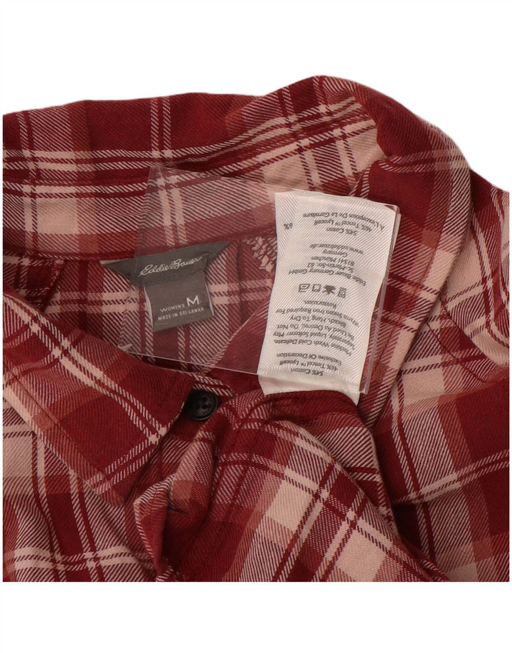 EDDIE BAUER Damen-Flanellhemd mit lockerer Passform, lang geschnitten, UK 14, Mittelrot kariert