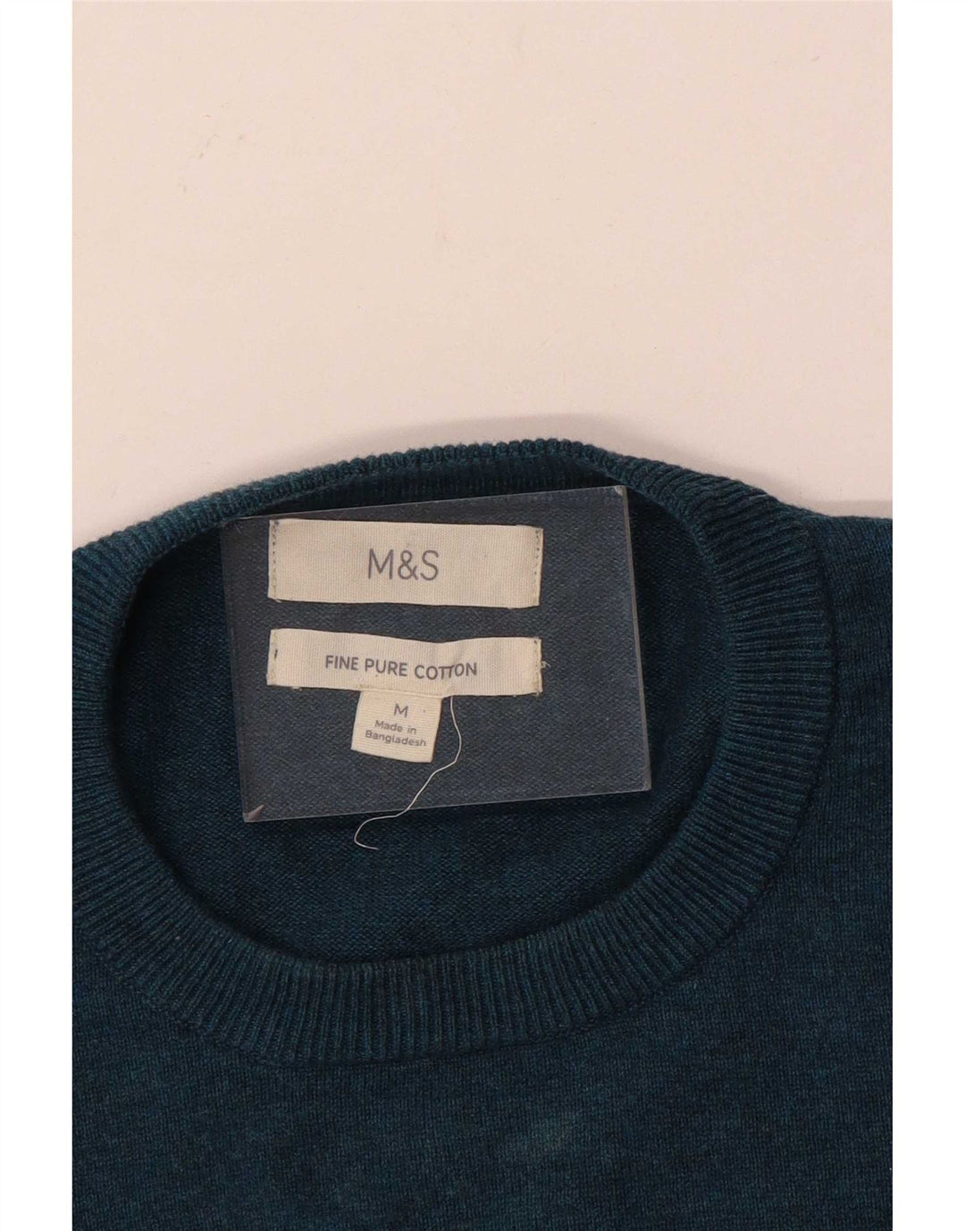 Marks & Spencer Herren-Pullover mit Rundhalsausschnitt, mittelblaue Baumwolle