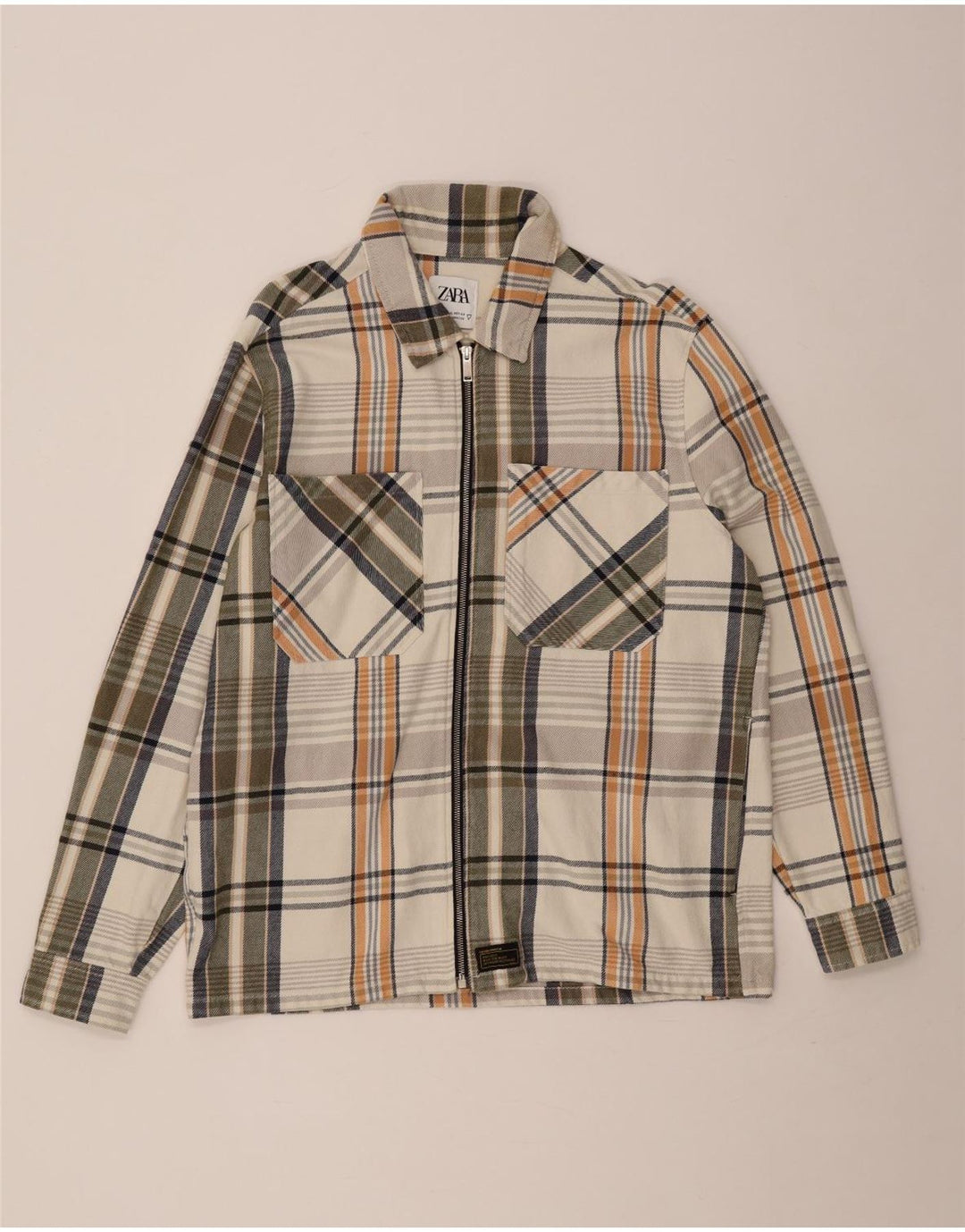 Zara Herren-Flanellhemd XL, mehrfarbig, kariert, Baumwolle