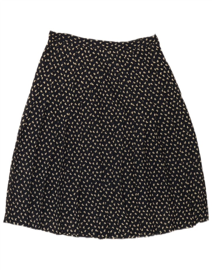 VINTAGE Damen-Rock in A-Linie mit hoher Taille, Größe 44, Mittel W26, Marineblau mit Blumenmuster