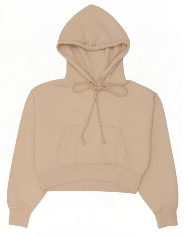 Zara Damen Crop Hoodie Pullover UK 14 Medium Beige Polyester