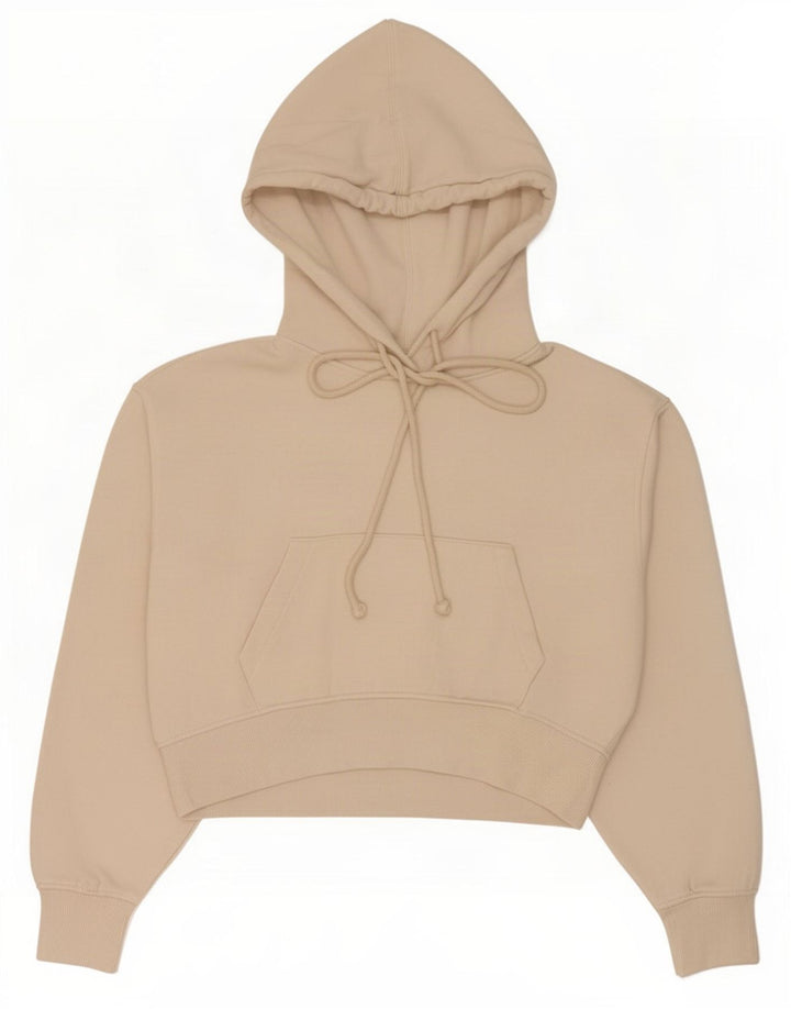 Zara Damen Crop Hoodie Pullover UK 14 Medium Beige Polyester