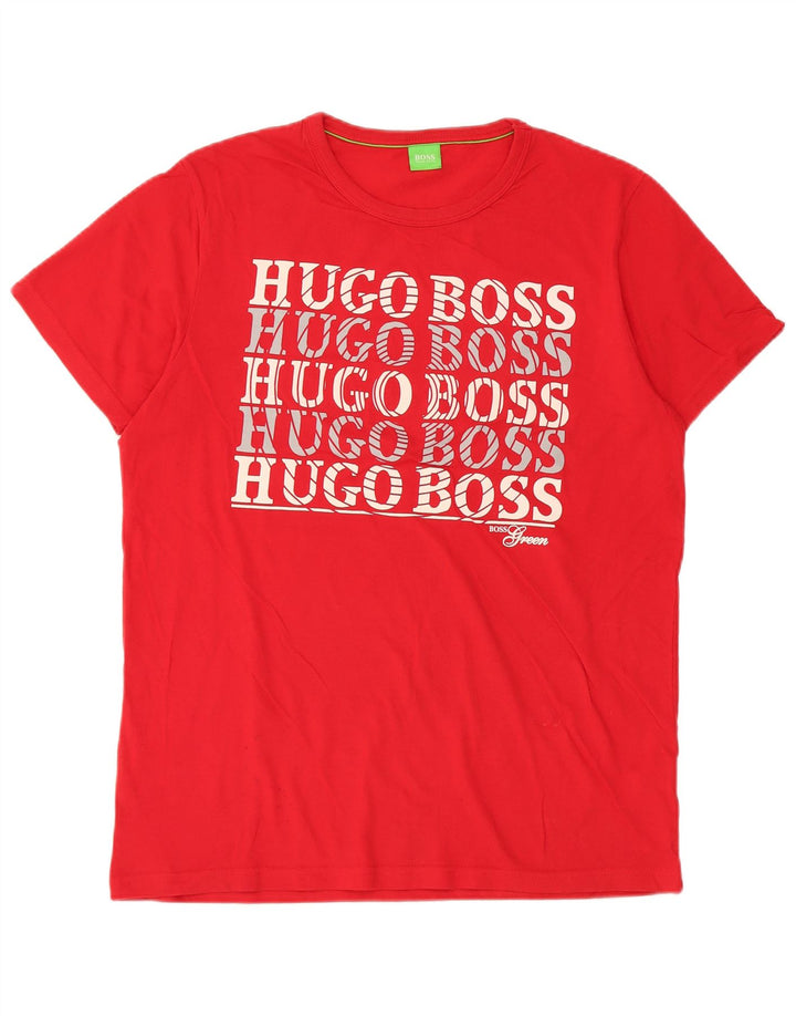 Hugo Boss Herren-T-Shirt mit Grafik, groß, aus roter Baumwolle