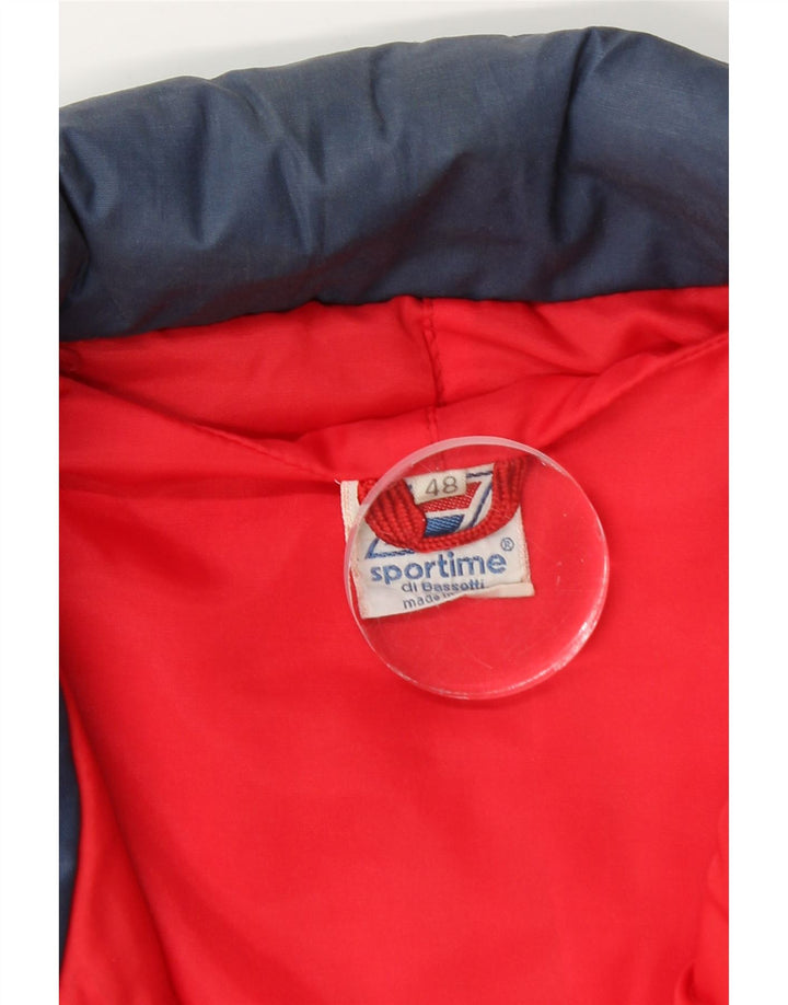 Gepolsterte Vintage-Herrenweste IT 48 Mittelmarineblaues Farbblock-Polyester