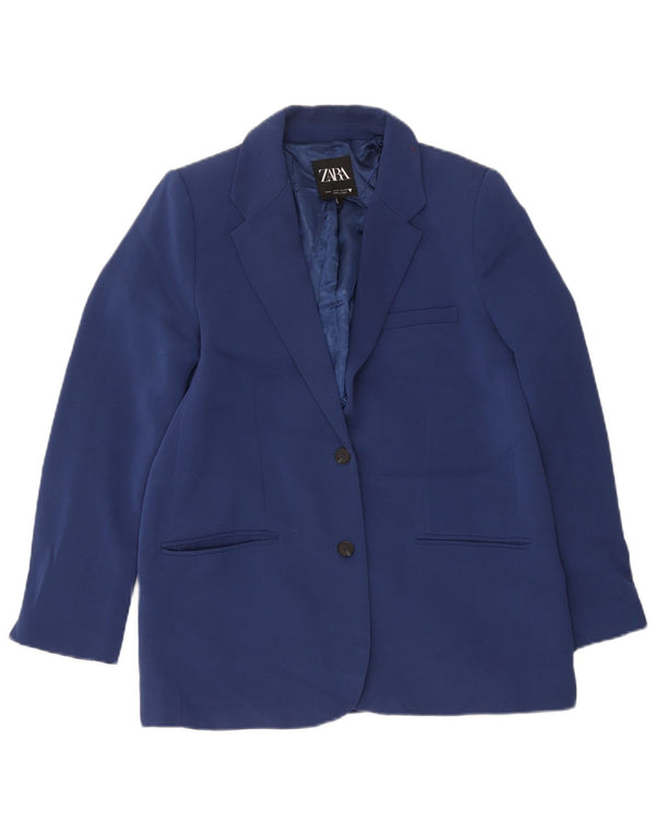Zara Damen 2-Knopf-Blazerjacke UK 14 Mittelmarineblaues Polyester