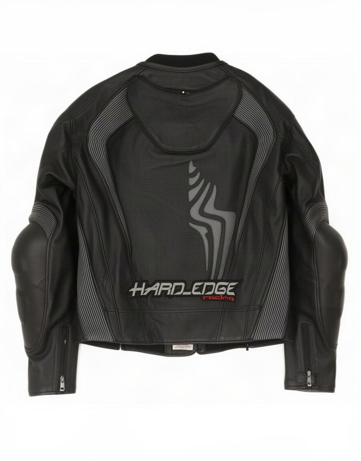 Hein Gericke Herren-Racerjacke aus grafischem Leder, EU 52, Größe L, Schwarz