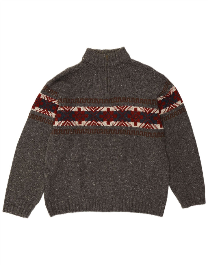 C&A Herren-Pullover mit Reißverschluss am Hals, groß, graues Fair-Isle-Acryl