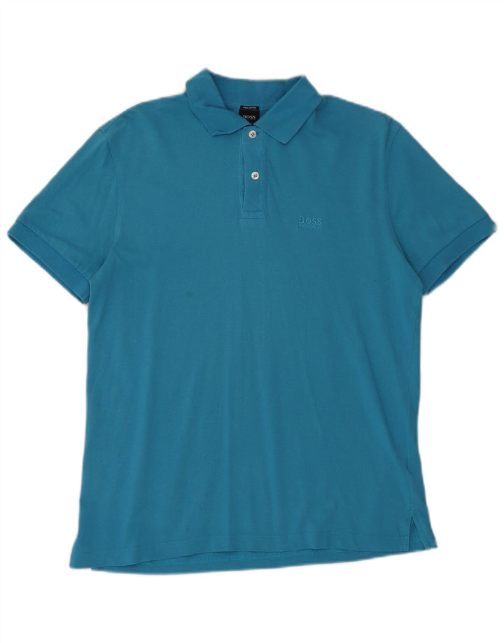Hugo Boss Herren-Poloshirt mit normaler Passform, mittelblaue Baumwolle