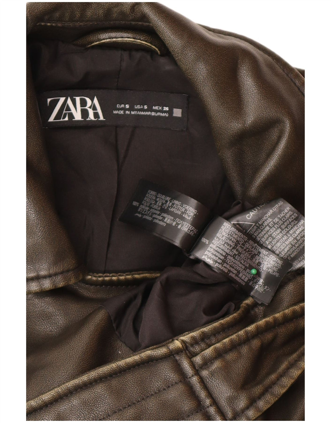 Übergroße Bikerjacke aus Leder von Zara für Damen, UK 10, Größe S, braun, Polyester