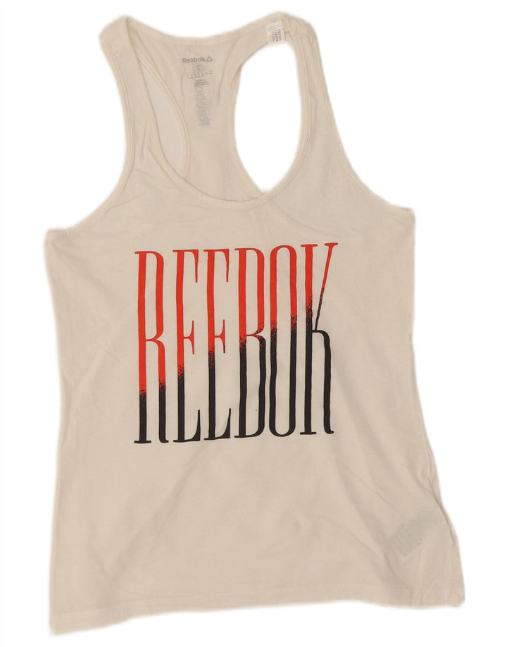 Reebok Womens Graphic Vest Top UK 8/10 Small Weiße Baumwolle