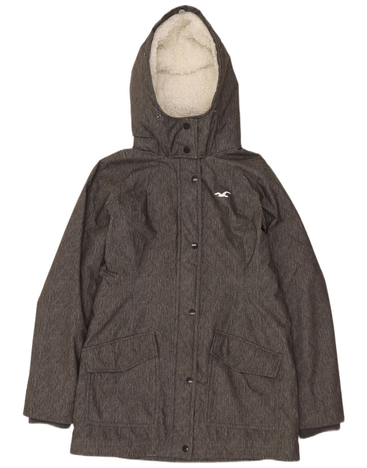 HOLLISTER Damen-Parkajacke mit Kapuze, UK 14, mittelgrau geflecktes Polyester