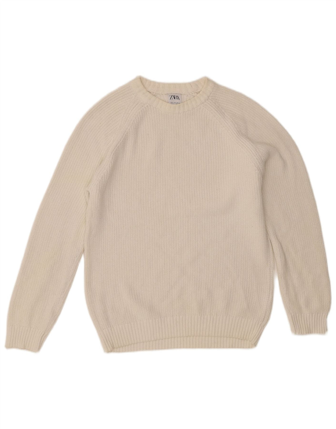 Zara Herren-Pullover mit Rundhalsausschnitt, Größe S, weiße Baumwolle