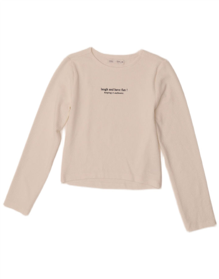 Zara Langarm-Top mit Grafik für Mädchen, 13–14 Jahre, weißes Polyester