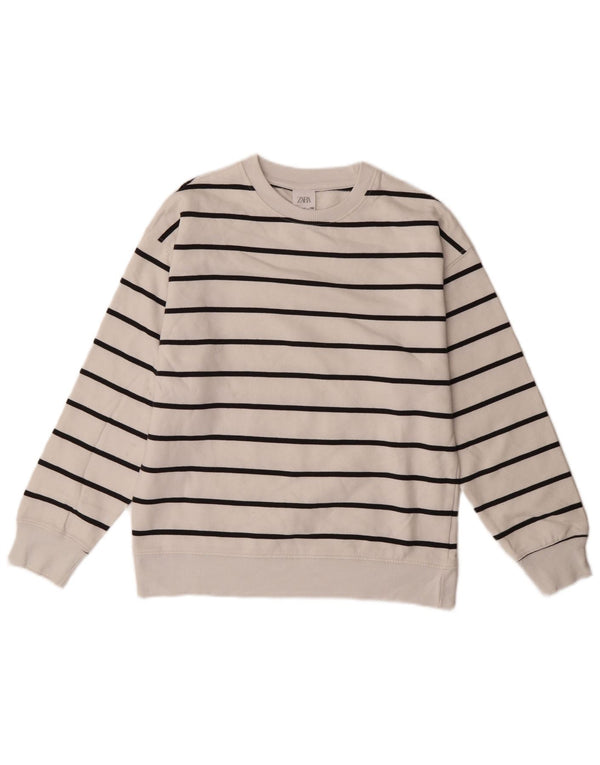 Zara Jungen-Sweatshirt-Pullover, 11–12 Jahre, weiß gestreift, Baumwolle