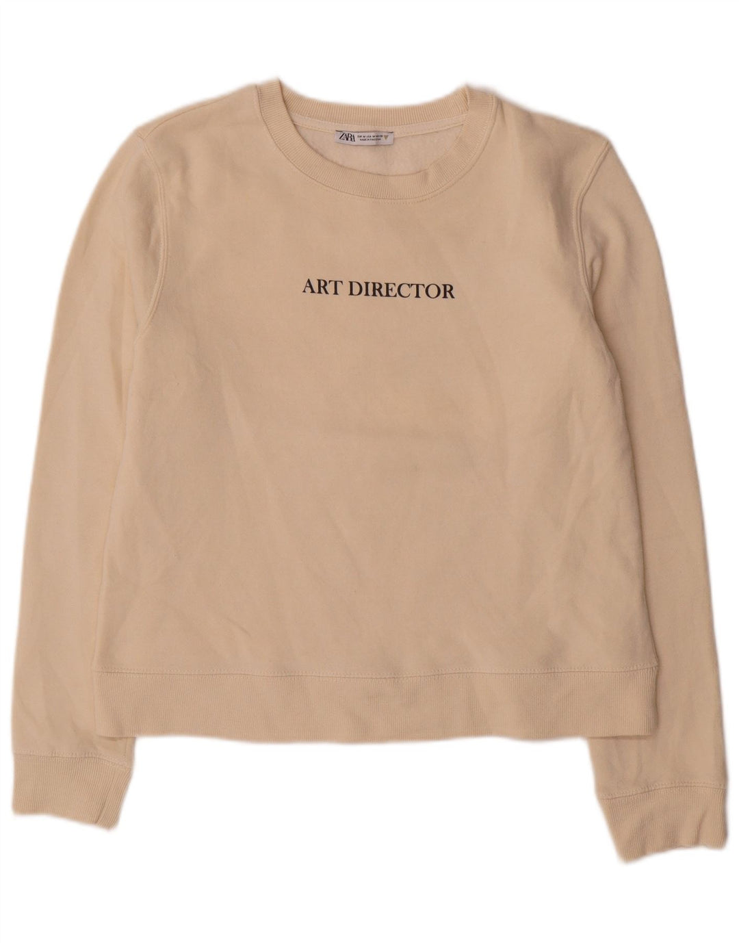 Zara Damen Grafik-Sweatshirt-Pullover UK 14 Mittelweiße Baumwolle