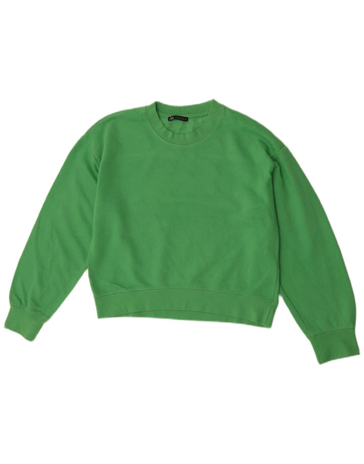 Zara Damen Crop Sweatshirt Pullover UK 14 Mittelgrünes Polyester
