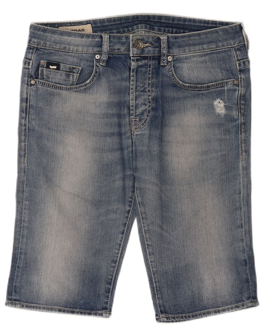 Gas Herren Distressed Denim Shorts W34 Große blaue Baumwolle