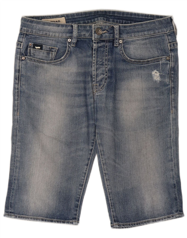 Gas Herren Distressed Denim Shorts W34 Große blaue Baumwolle