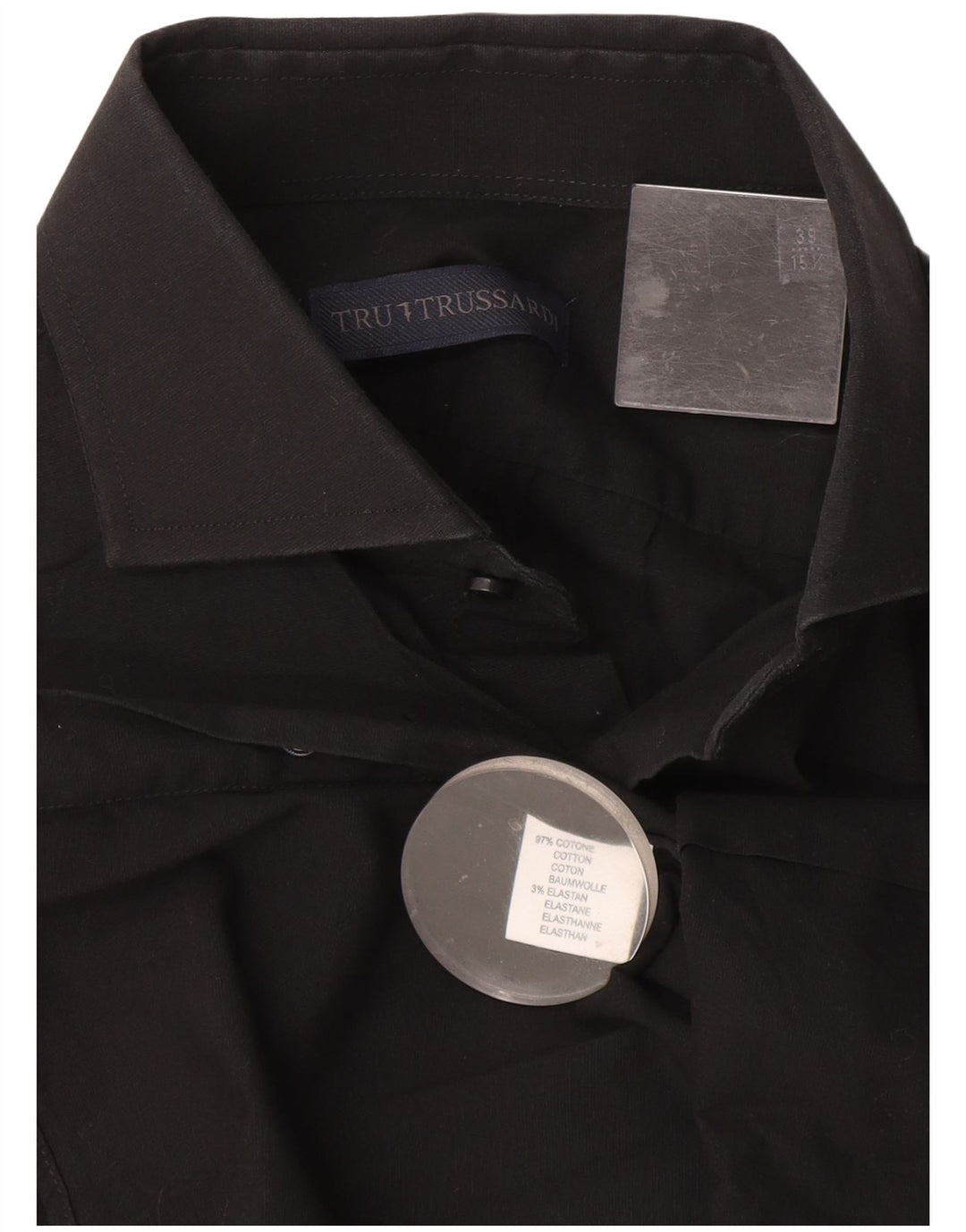 Trussardi Herrenhemd Größe 39 15 1/2 Mittelschwarze Baumwolle