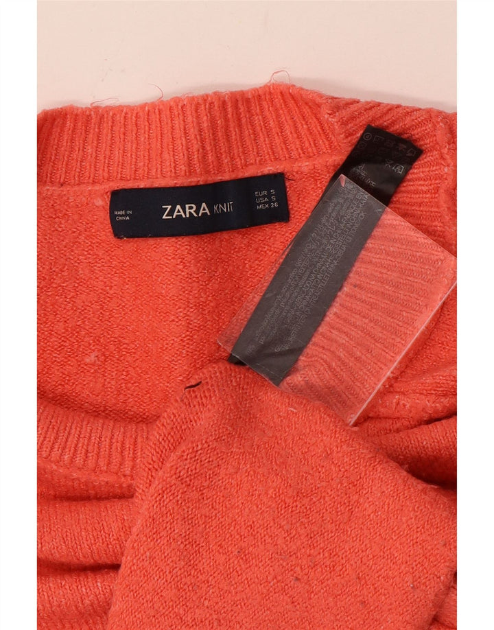 Übergroßer Damen-Pullover mit U-Boot-Ausschnitt von Zara, Gr. 10, Größe S, Orange, Polyester