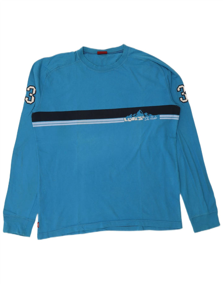 Levi's Herren-Oberteil mit Grafik, langärmlig, groß, blau, Colourblock-Baumwolle