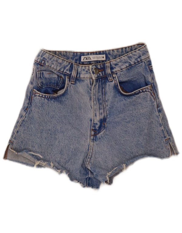 Zara Damen Denim-Shorts mit weitem Bein und hoher Taille, EU 32, 2XS, W22, blaue Baumwolle