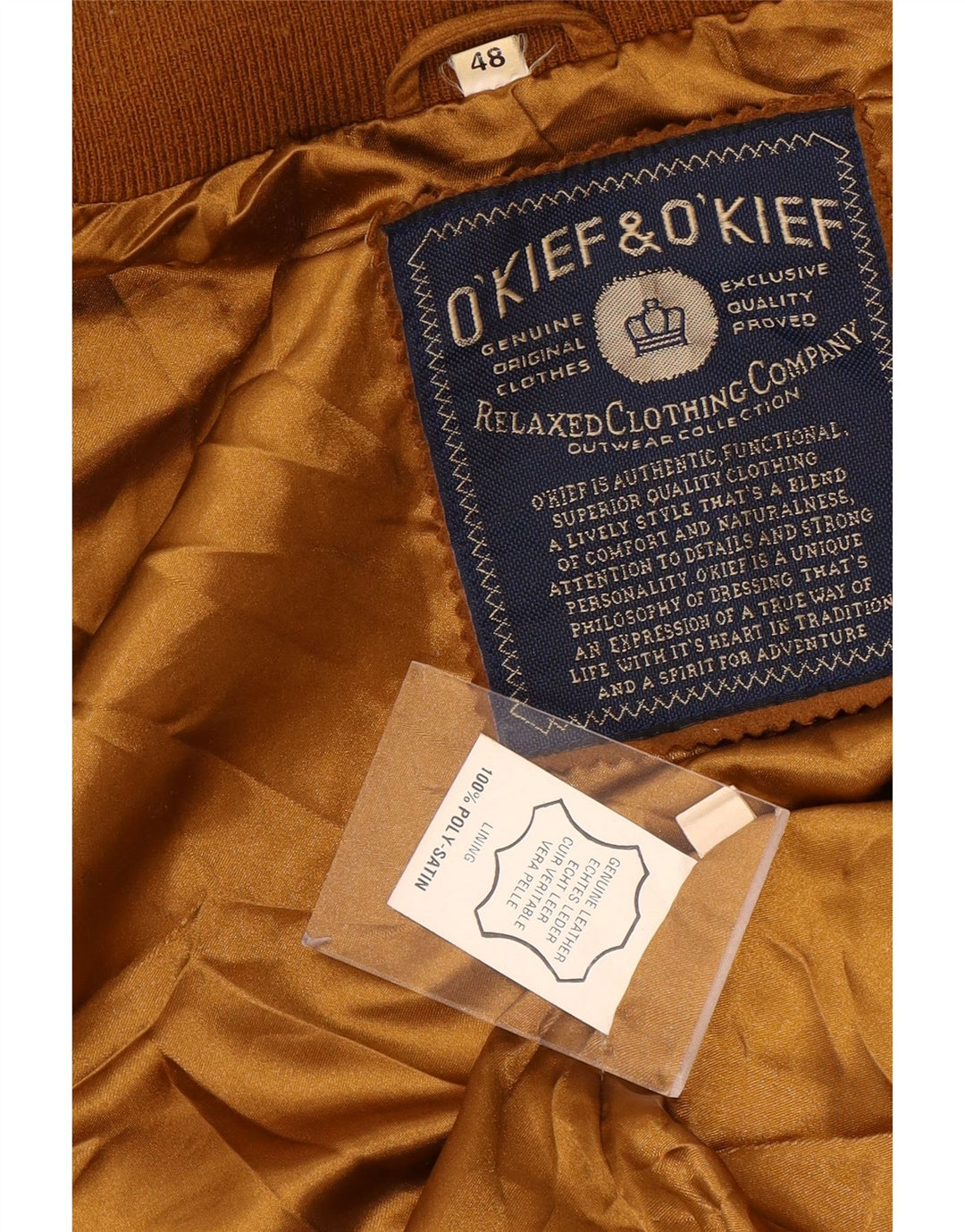O'Kief Herren-Bomberjacke aus Wildleder mit lockerer Passform, IT 48, mittelbraunes Leder