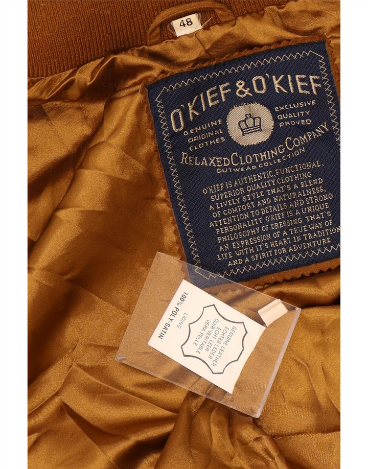 O'Kief Herren-Bomberjacke aus Wildleder mit lockerer Passform, IT 48, mittelbraunes Leder