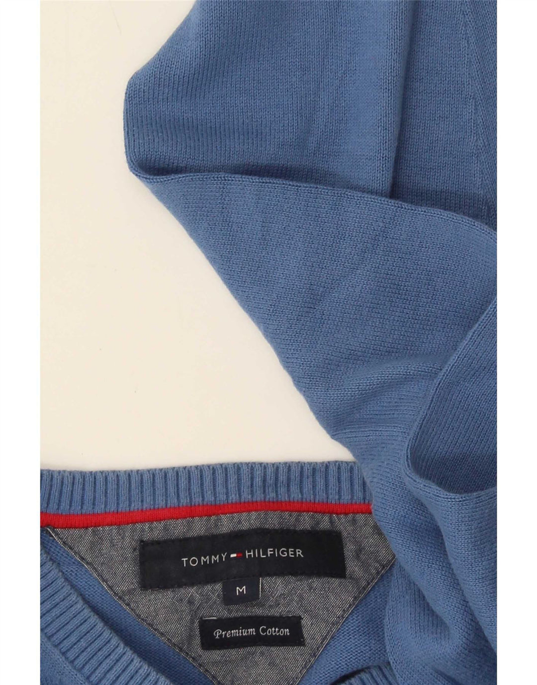 Tommy Hilfiger Herren-Pullover mit V-Ausschnitt aus mittelblauer Baumwolle