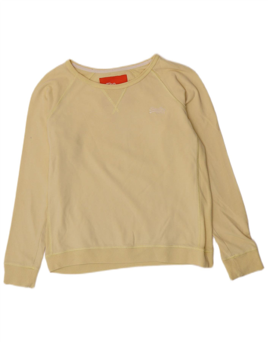 Superdry Damen Top Langarm UK 14 Large Gelb Baumwolle