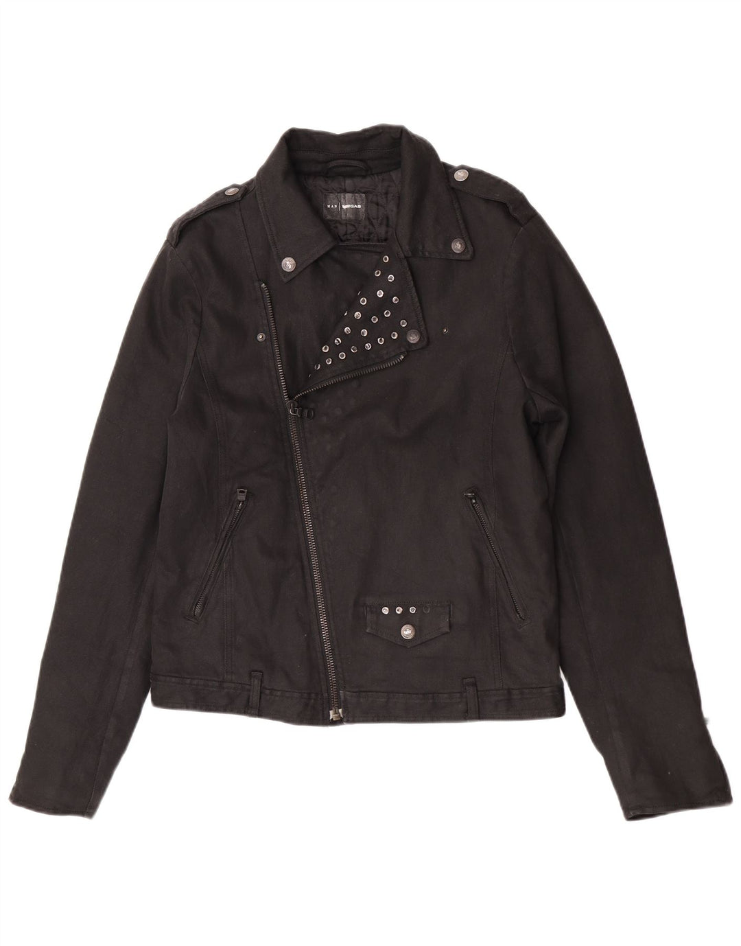 Gas Herren Denim Bikerjacke IT 50 Large Schwarz Baumwolle