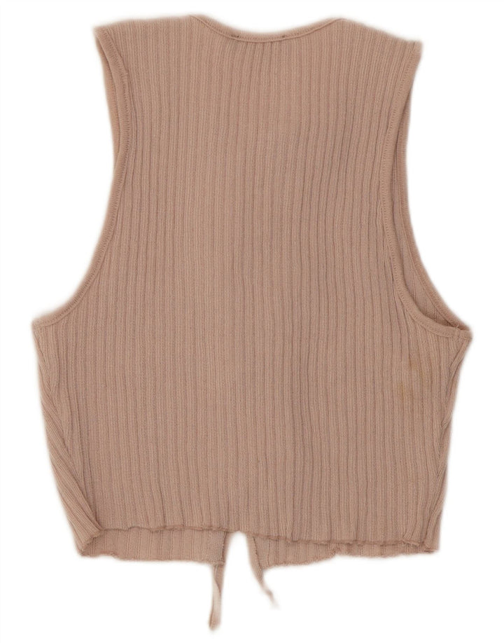 Zara Damen Crop ärmellose Hemdbluse UK 12 Mittelrosa Polyester