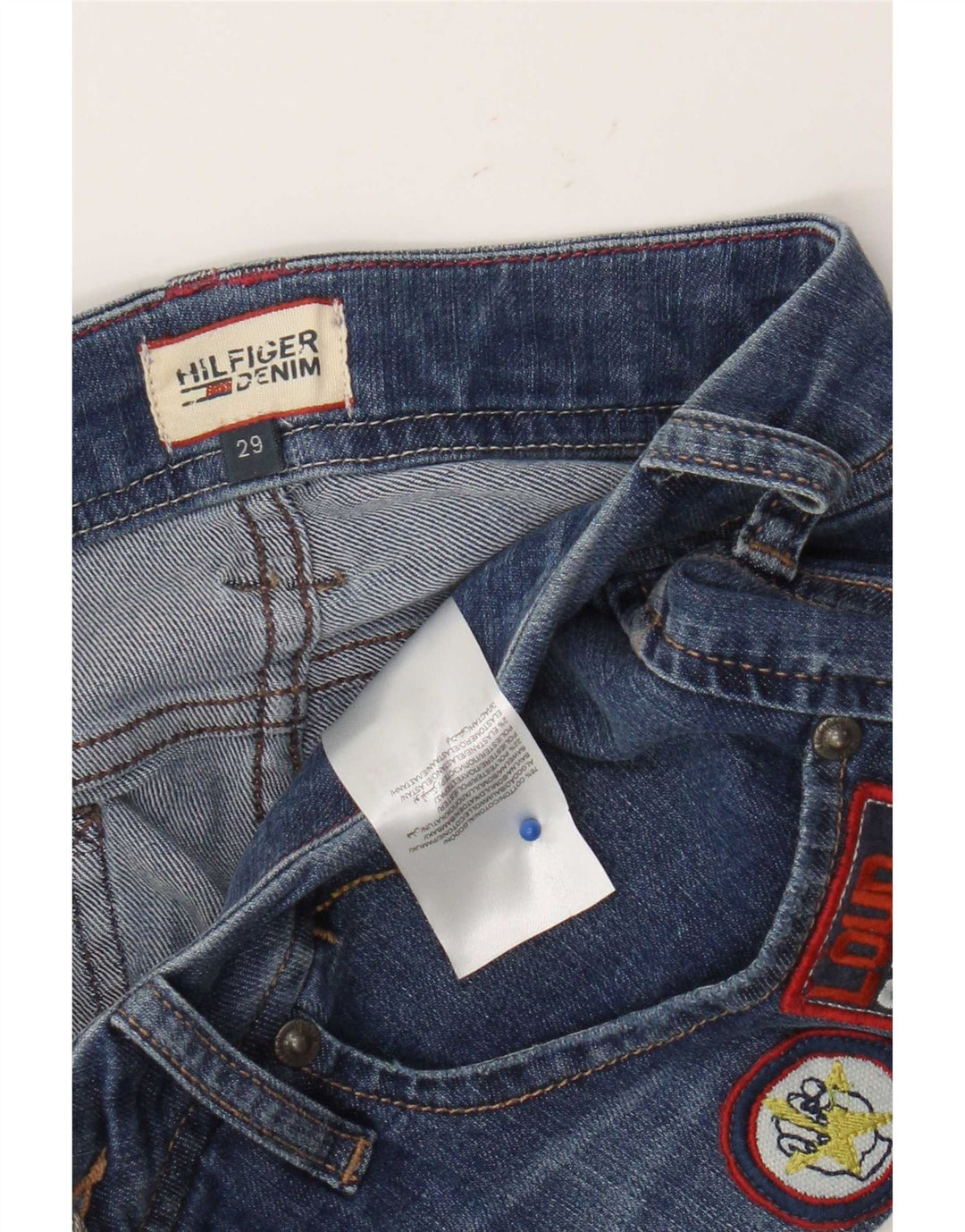 Tommy Hilfiger Damen-Jeansshorts mit Grafik, W29, mittelblaue Baumwolle