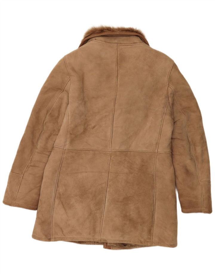 Vintage Herren zweireihige Lammfelljacke IT 50 großes braunes Leder