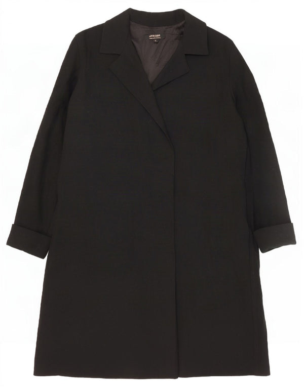 Jaeger Womens Open Overcoat UK 16 Große schwarze Wolle