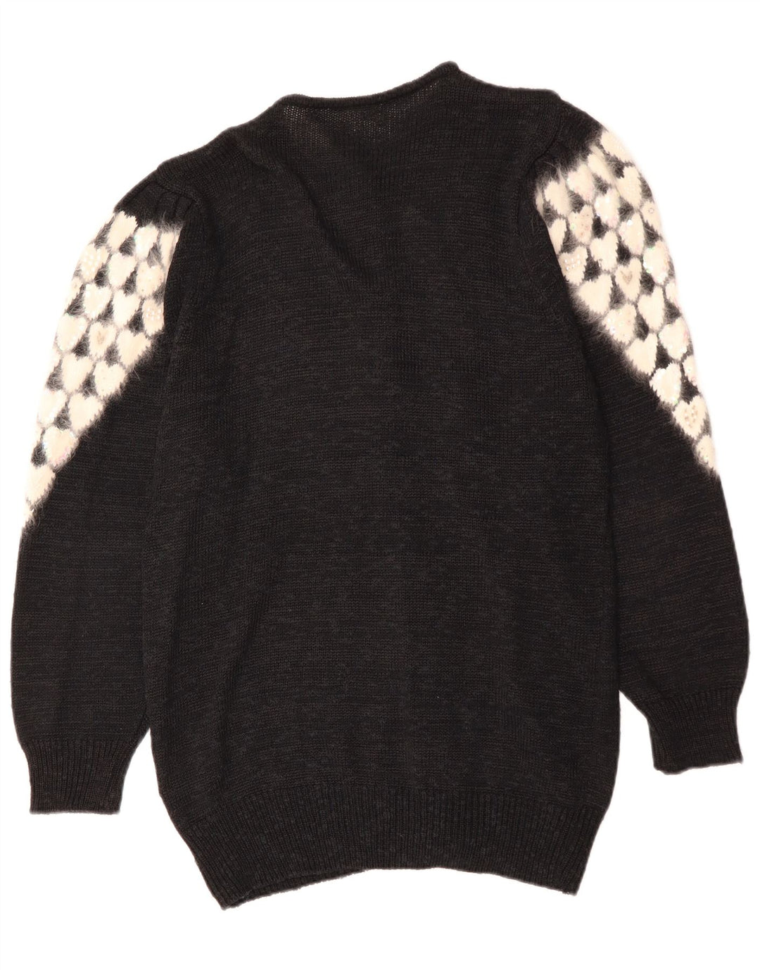 Vintage Damen Cardigan Pullover EU 38 Medium Schwarz Polyacryl Herz