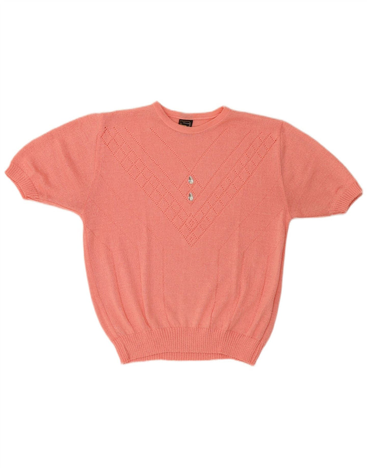 Vintage Damen Kurzarm Bluse Top IT 44 Mittelrosa Acryl