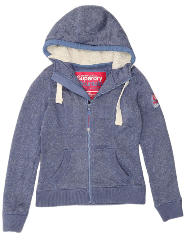 Superdry Damen-Kapuzenpullover mit grafischem Reißverschluss, UK 10, Größe S, Blau, Polyester