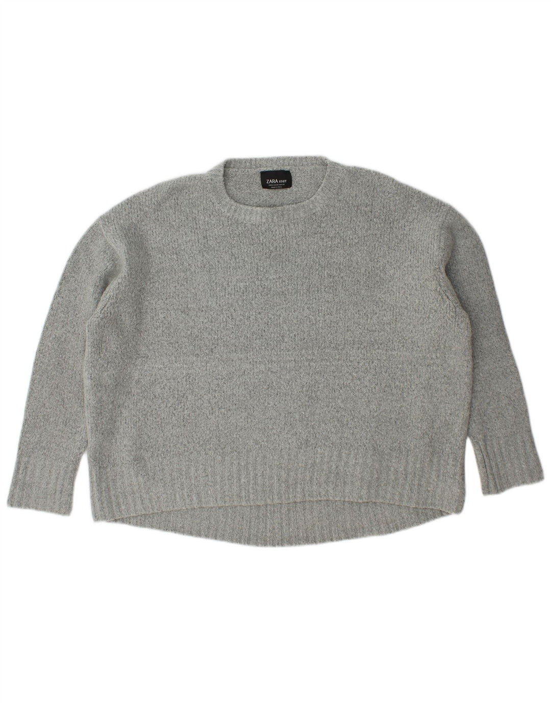 Zara Damen-Pullover, übergroß, Rundhalsausschnitt, Gr. 14, Mittelgrau, Acryl