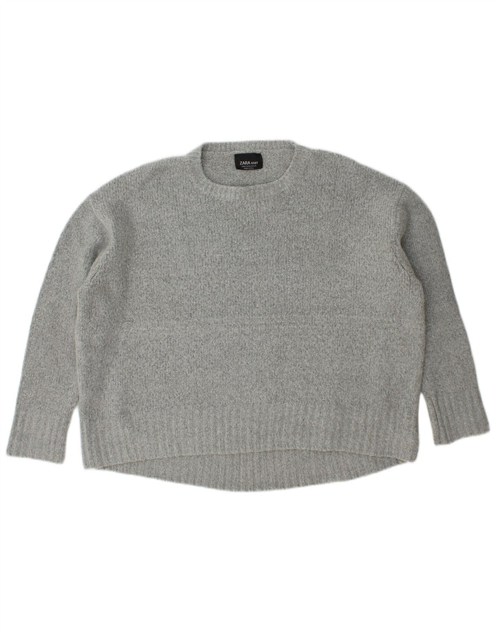 Zara Damen-Pullover, übergroß, Rundhalsausschnitt, Gr. 14, Mittelgrau, Acryl