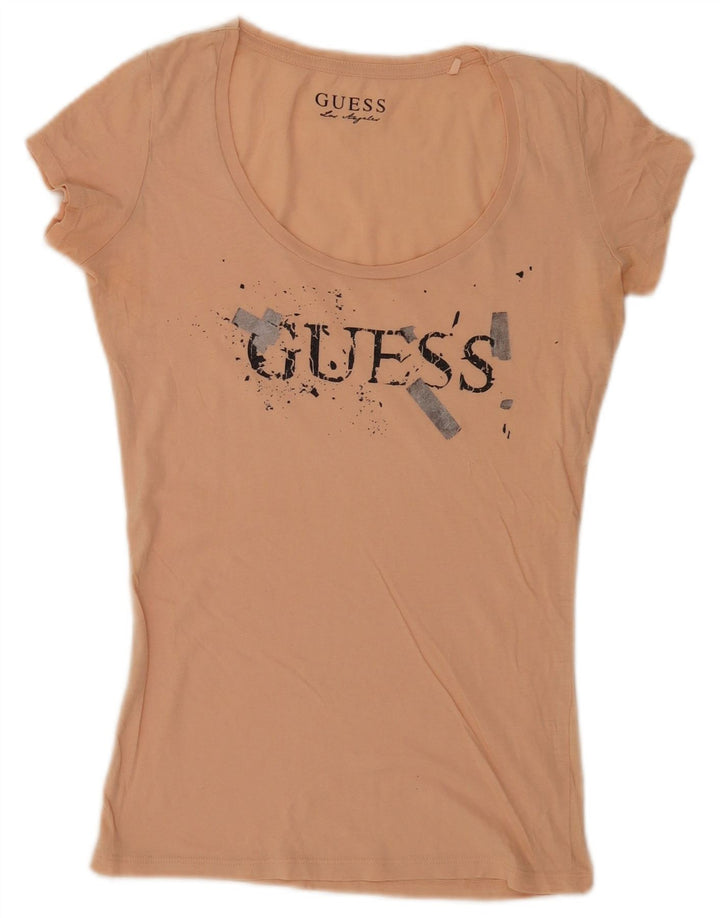 Guess Grafik-T-Shirt-Oberteil für Damen, UK 12, Mittelrosa