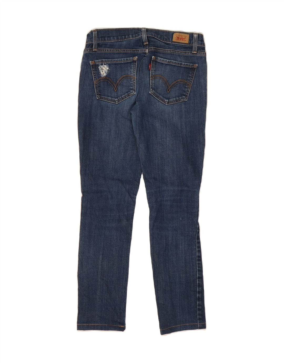 LEVI'S Womens 524 Distressed Bootcut Jeans US 5 Medium W28 L28 Navy Blue Vintage Levi's and Second-Hand Levi's from Messina Hembry 