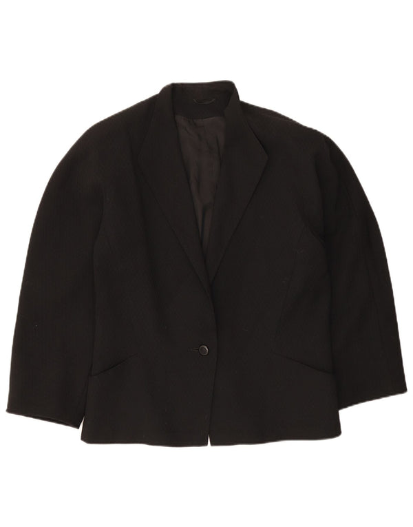 Max Mara Damen 1-Knopf-Blazer-Jacke, UK 16, große schwarze Schurwolle